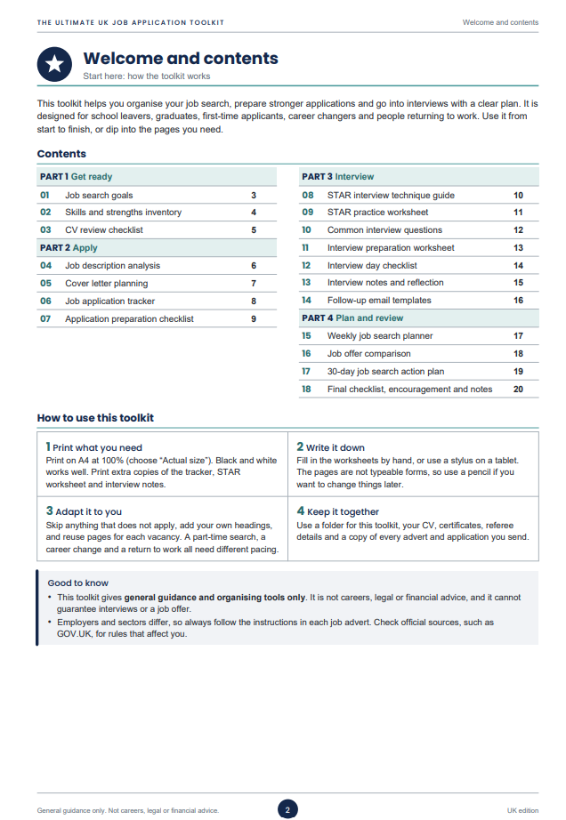 The Ultimate UK Job Application Toolkit | CV Checklist, Interview Prep & Job Search Planner PDF