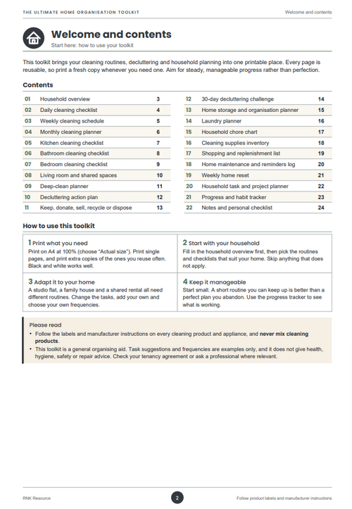 The Ultimate Home Organisation Toolkit PDF | Cleaning Schedules, Decluttering Checklists & Household Planner