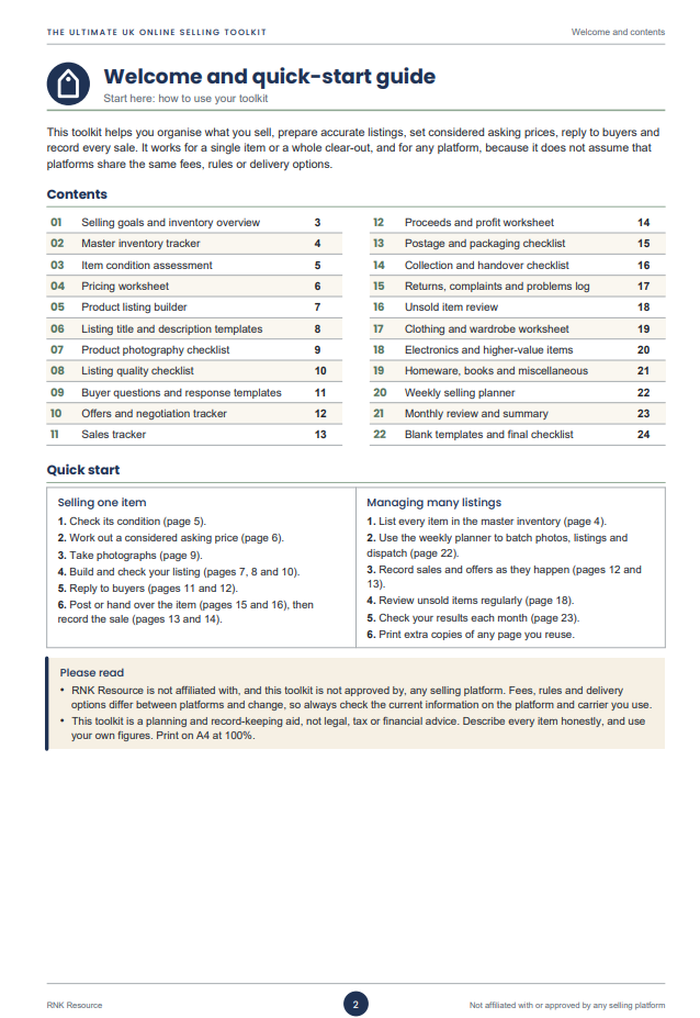 The Ultimate UK Online Selling Toolkit PDF | Listing Templates, Pricing Tracker & Sales Inventory Planner