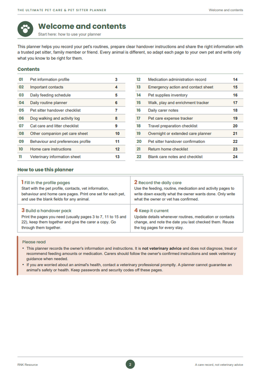The Ultimate Pet Care & Pet Sitter Planner PDF | Feeding Schedule, Care Instructions & Emergency Contacts